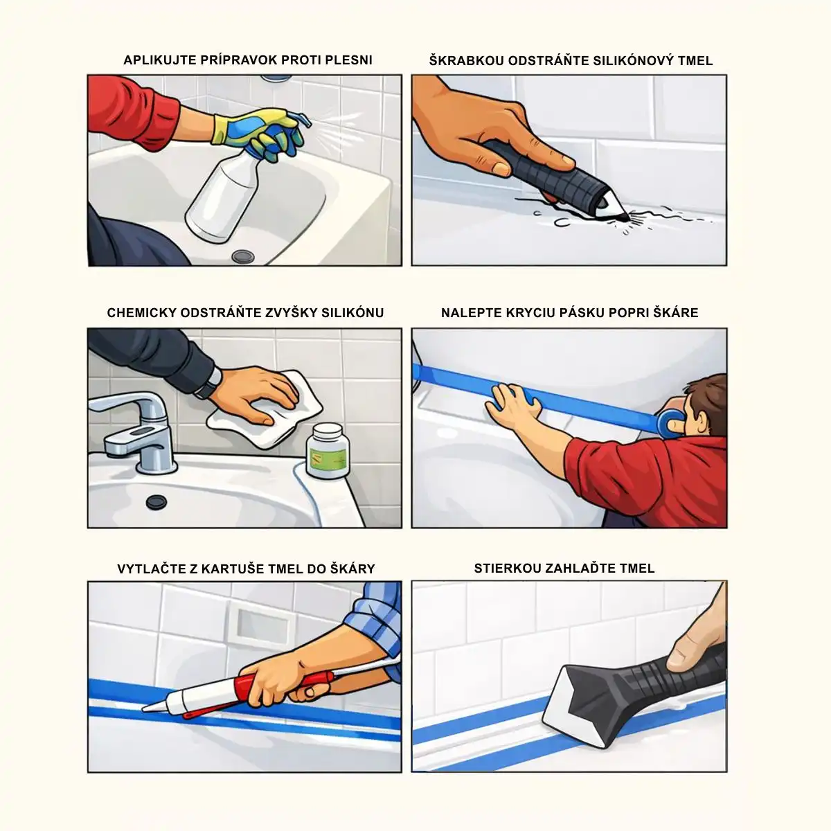 Obrázkový návod na silikónovanie sprchového kúta a vane