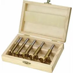 Sukovníky do dreva HSS TiN, priemery 15–35mm, 5-dielna sada v drevenom puzdre